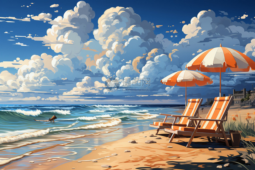夏日休闲海滩插画图片
