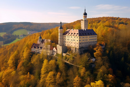 山丘上的欧式建筑背景图片