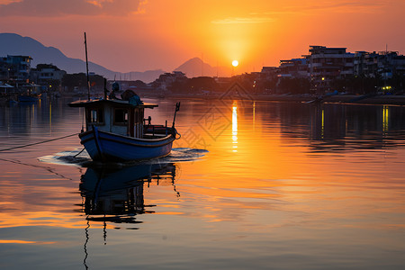 贸易港秋盆河上行驶的船背景