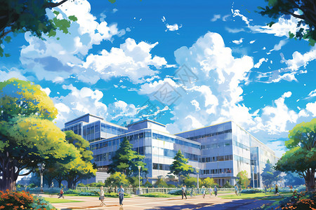 蓝天下的校园背景图片