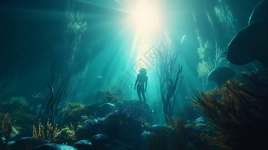 3d鱼底素材水世界中的3D角色背景