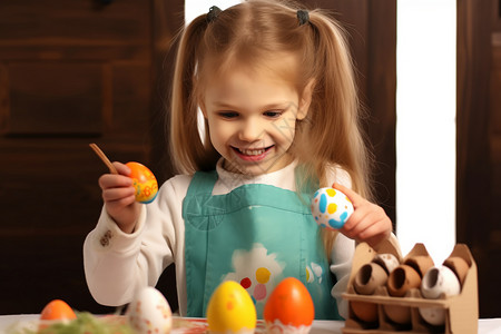 复活节儿童开心玩彩蛋的女孩背景