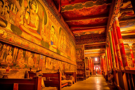佛教大堂走廊背景图片