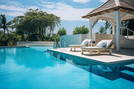 蓝色酒店素材酒店泳池背景