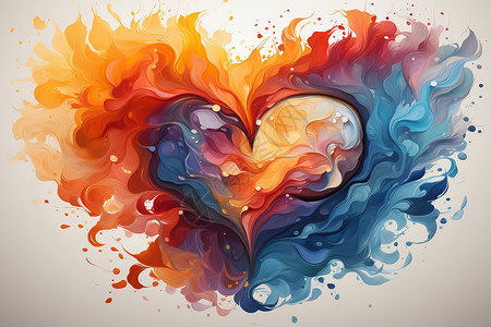 心形火焰光效五颜六色的抽象爱心插画