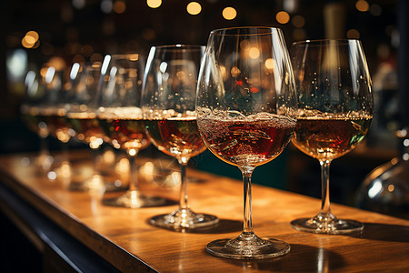宴会装饰装满红酒的杯子设计图片