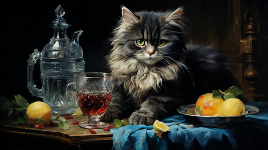 酒精茶壶可爱的动物猫咪插画