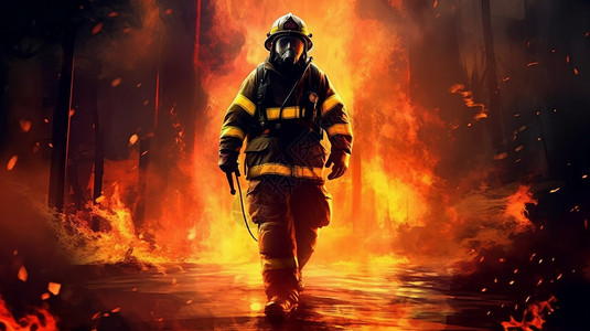 火中行走的消防员背景图片