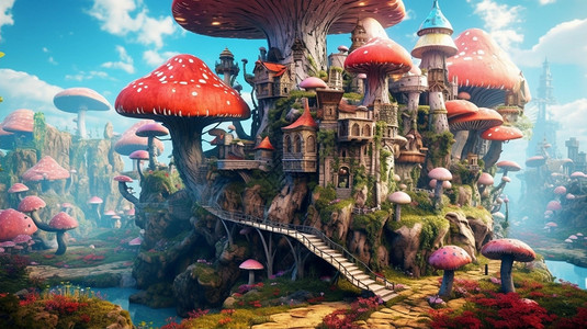 科幻奇观的蘑菇城堡图片