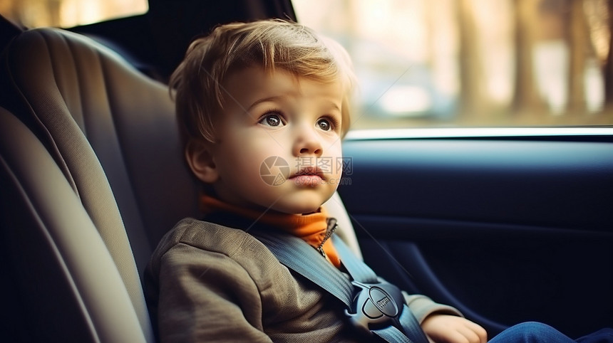 汽车后座上可爱的小男孩图片