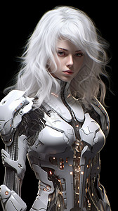 穿白色机械盔甲的游戏人物背景图片