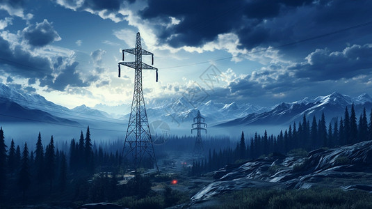 山区中的电塔背景图片