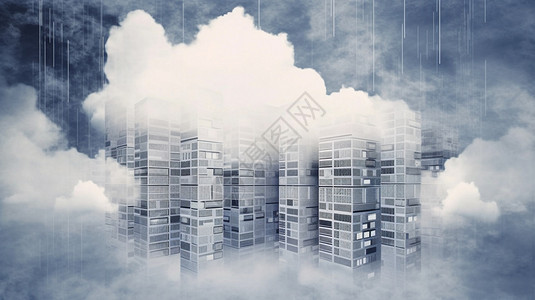 天空下的高楼计算的云数据插画