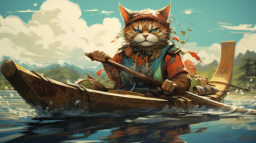 划船的猫咪图片
