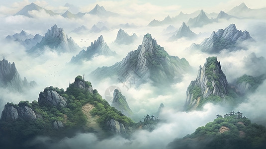 雾霾天空自然的山脉和雾霾插画