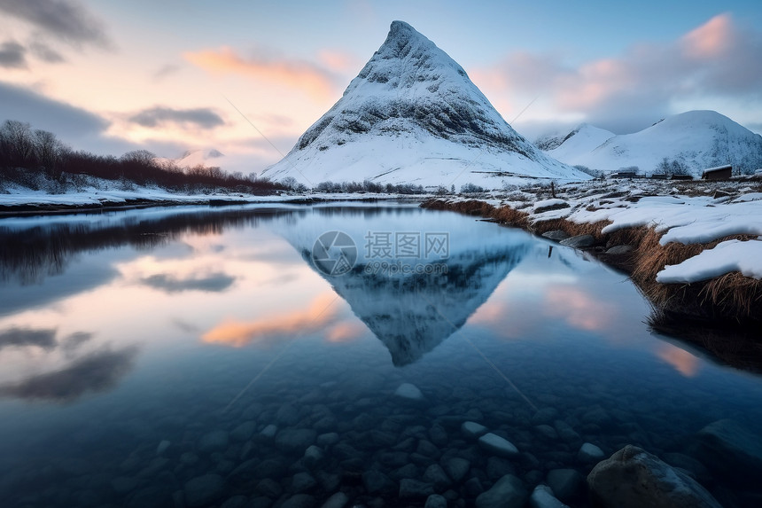 一个寒冷的挪威雪山图片