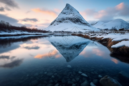 一个寒冷的挪威雪山图片