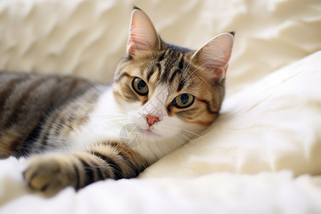 卧倒在毯子上的猫高清图片