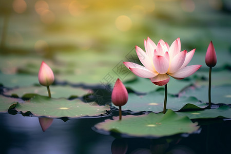 花园中盛开的莲花图片