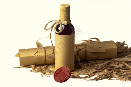 红酒瓶包装样机传统印章包装红酒背景