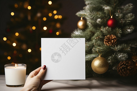 圣诞节日手拿空白的信件背景图片