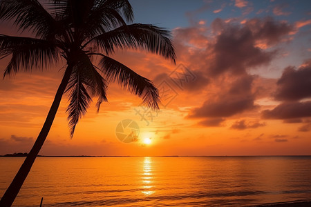 海边椰子树太阳美丽的海边背景