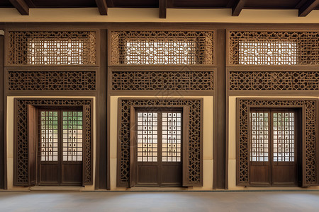 传统古代建筑传统木质的门窗设计图片
