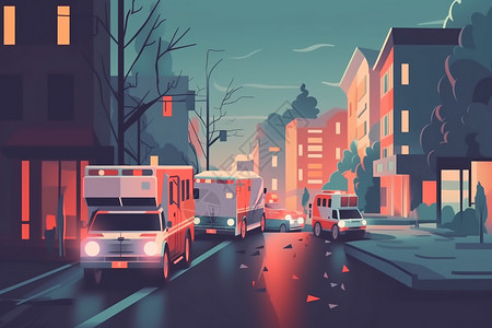 城市中紧急的救护车艺术插图高清图片