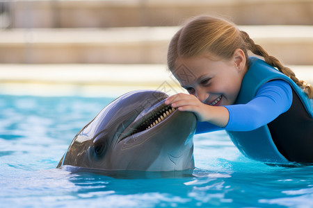 抚摸海豚的小朋友图片