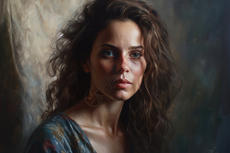 油画风格的女孩肖像背景图片
