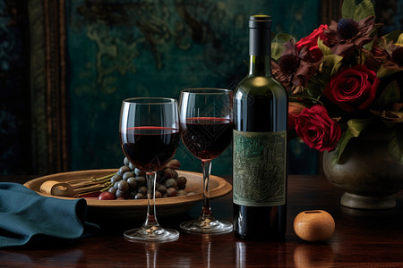 桌上的红葡萄酒背景图片