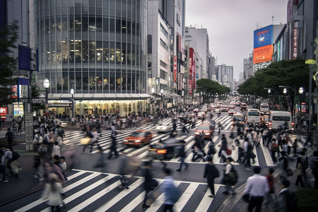 繁华路口马路上熙熙攘攘的人群背景