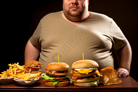 不健康饮食的胖子背景图片