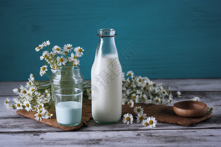玻璃瓶中的牛奶图片