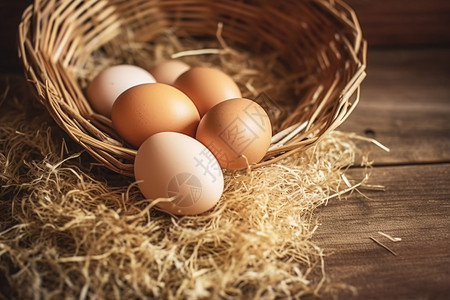 木筐中的鸡蛋背景图片