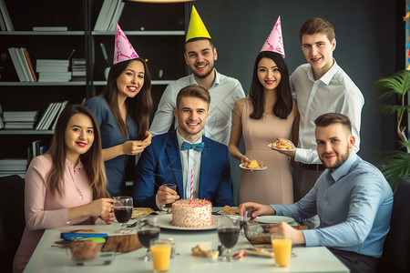 办公室庆祝生日的蛋糕背景图片