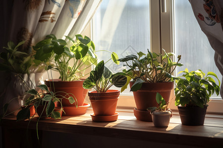 室内家居窗台上的绿植盆栽图片