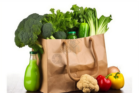 环保纸袋中的有机蔬菜图片