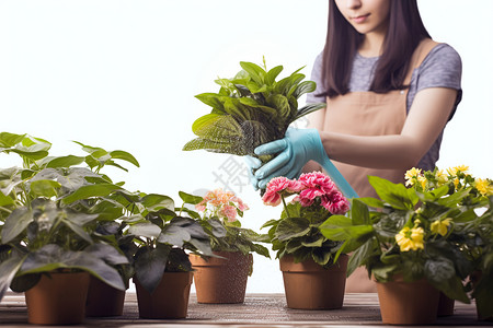 摆弄植物的园艺师背景图片