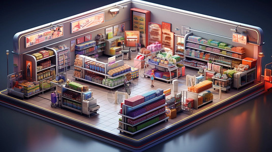 超市3D购物超市的模型设计图片