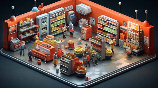 立体制作超市的三维模型设计图片