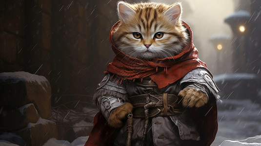 可爱雪虎穿着盔甲的小猫插画