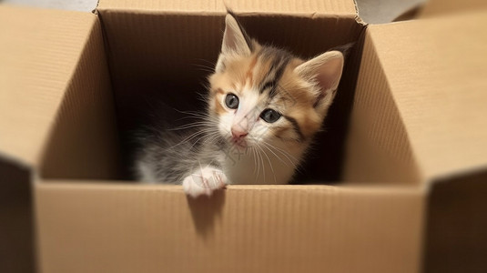 纸盒里可爱的小猫图片