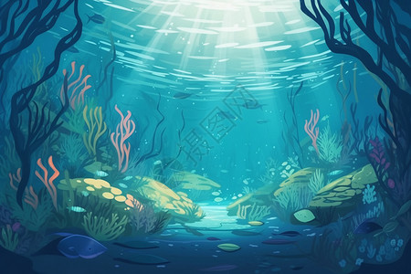 梦幻海底世界的插画背景图片