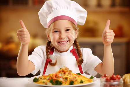 厨房中烹饪的外国小女孩背景图片