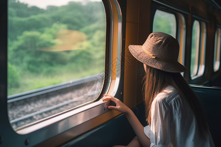 火车上的女子背景图片