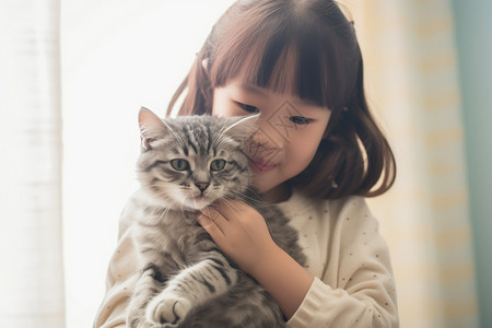 玩猫的女孩玩猫的女孩高清图片