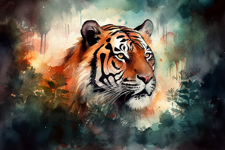 水彩画的老虎背景图片