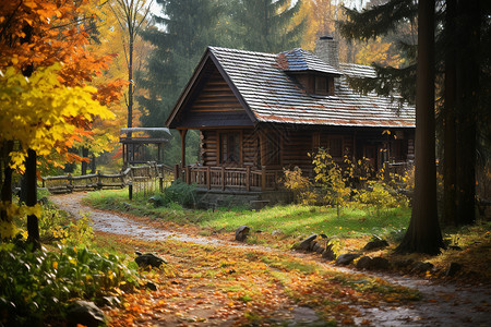 村里的木屋图片