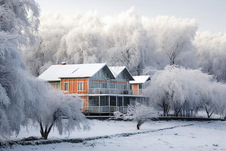 雪舞寒冷的雪屋背景